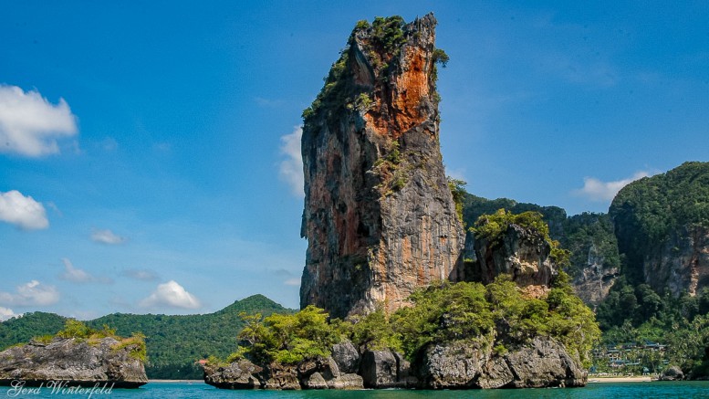 The Ao Nang Tower. A rocky island near Ao Nang Beach in Krabi province