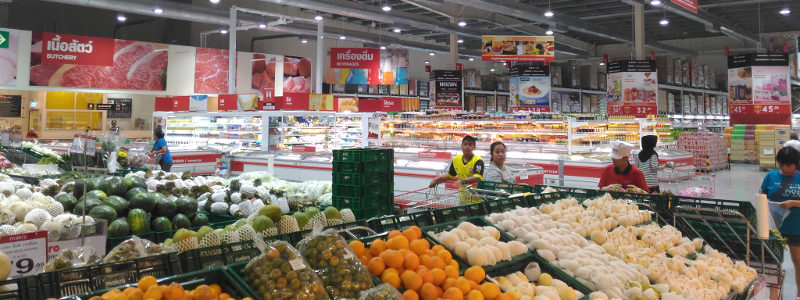 Supermarket in Thailand. The cost of living is very affordable
